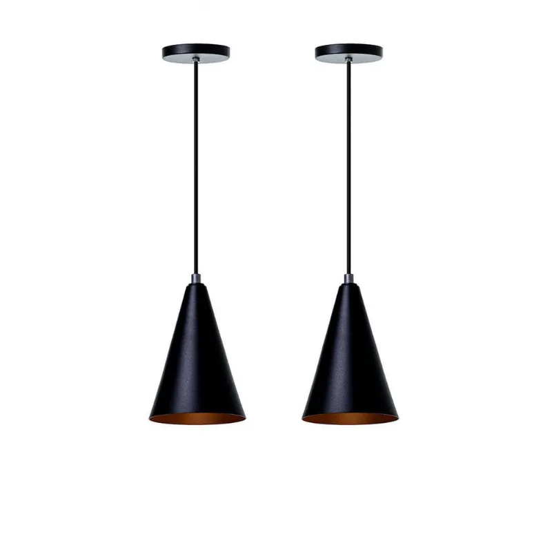 Kit 2 Lustre Pendente Cone P Preto Alumínio Decoração
