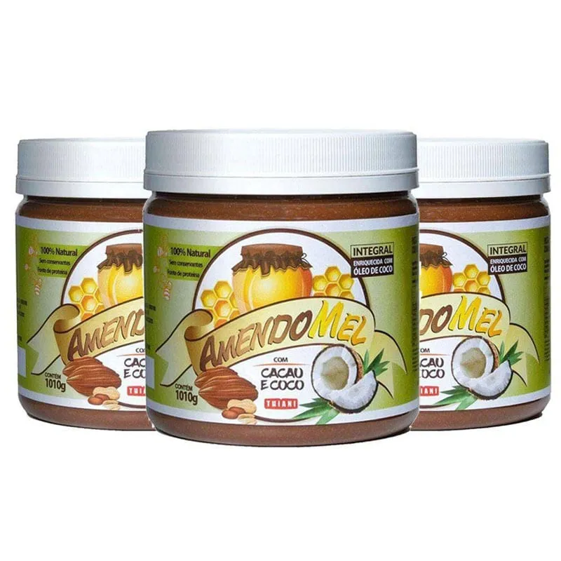 Pasta De Amendoim Amendomel Cacau E Coco 1 Kg 3 Un