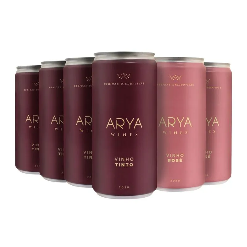 Kit 6 Latas Vinho Em Lata - Arya Wines Tinto E Rosé