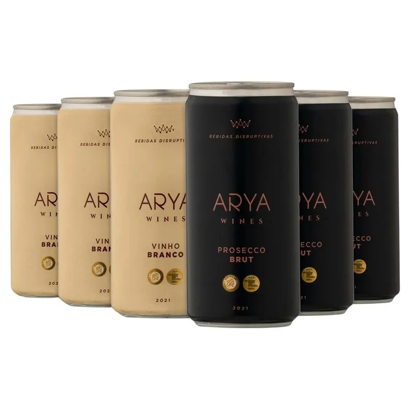 Kit Vinho Em Lata - Arya Wines Prosecco E Branco - 6 Latas