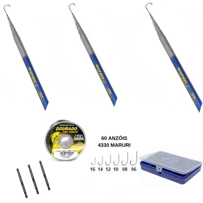 Kit Pesca Completo Barato 3,00 3,60 3,90 Anzol Linha Estojo