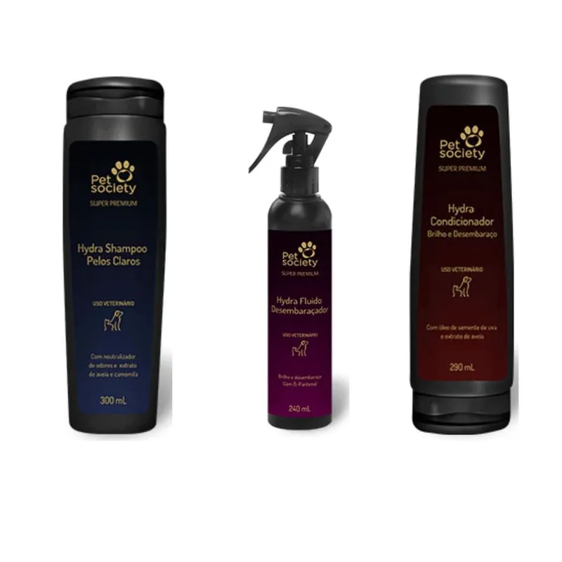 Kit Shampoo Pelos Claros+Condicionador+Fluido Desembaraçador.