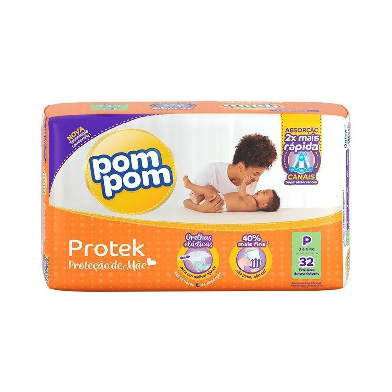 Kit Fraldas Pom Pom Tam. P 6 Pacotes Com 32 Unidades Cada