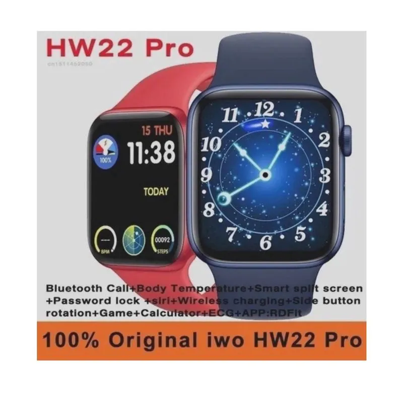 Relógio Inteligente SmartWatch iwo HW22 Azul Troca Pulseira Android iOS Ligações Monitor Cardíaco