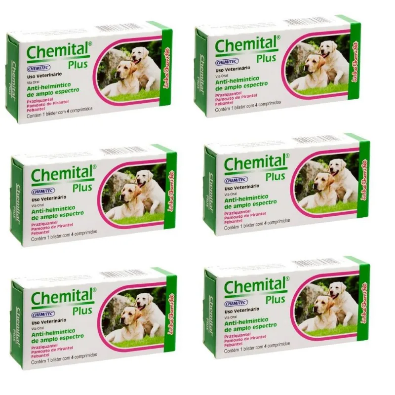 Chemital Plus 4 Comprimidos Vermífugo Cães 660mg Kit 6