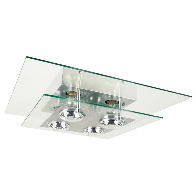 Lustres Sobrepor Vidro Transparente 40X40Cm Para 4 Lâmpadas