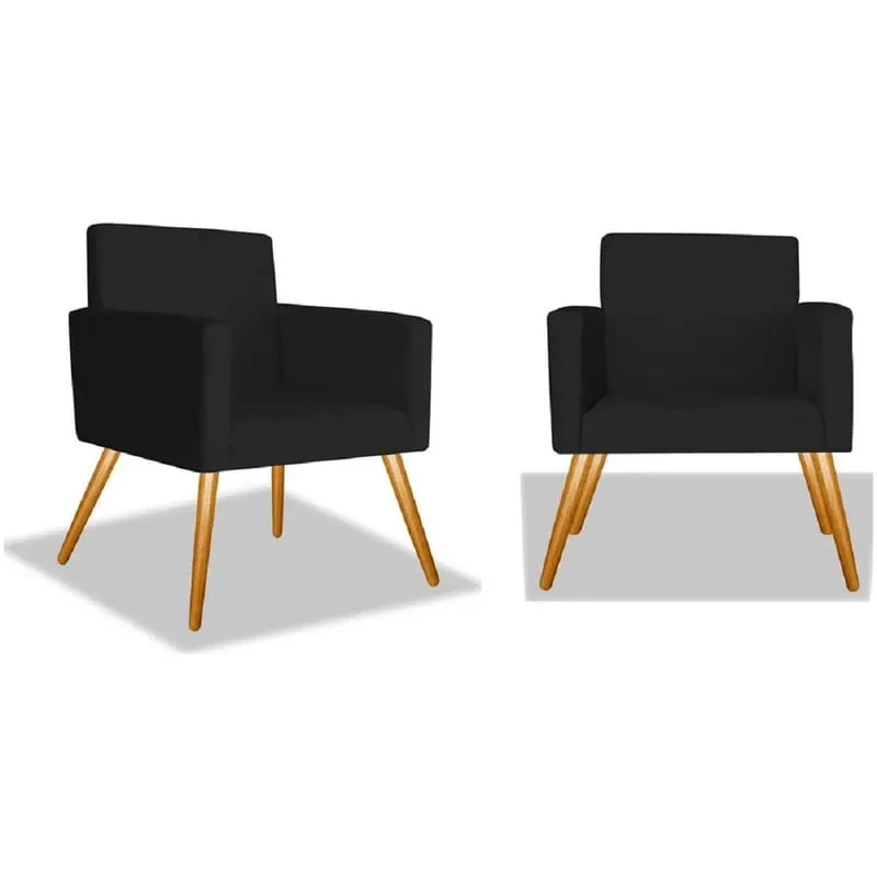 Kit 2 Poltronas Nina Suede Preto