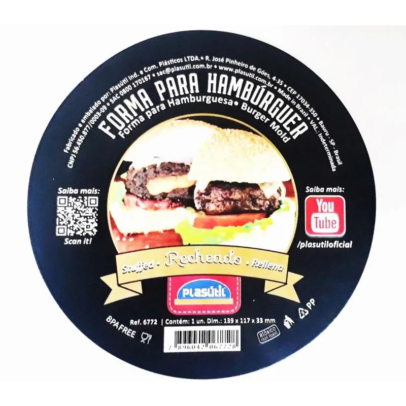 Forma Para Fazer Hamburguer Recheado E Normal 150G A 250G