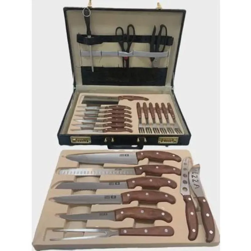 Kit Churrasco Ou Cozinha Com Maleta Em Couro 25 Peças Luxo