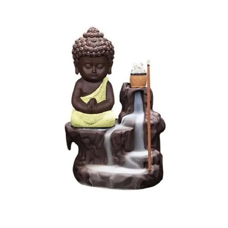 Incensário Buda Modelo Cascata + 20 Incenso Cones (Amarelo)