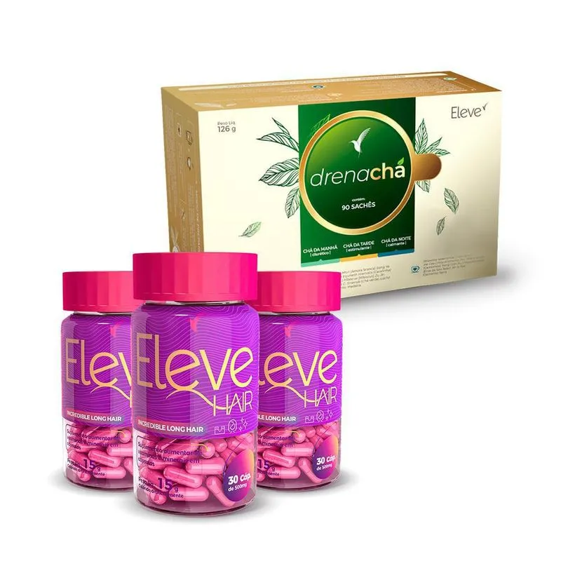 Kit Eleve Hair (90 Dias - 90 Cápsulas) + Drenachá 30 Dias