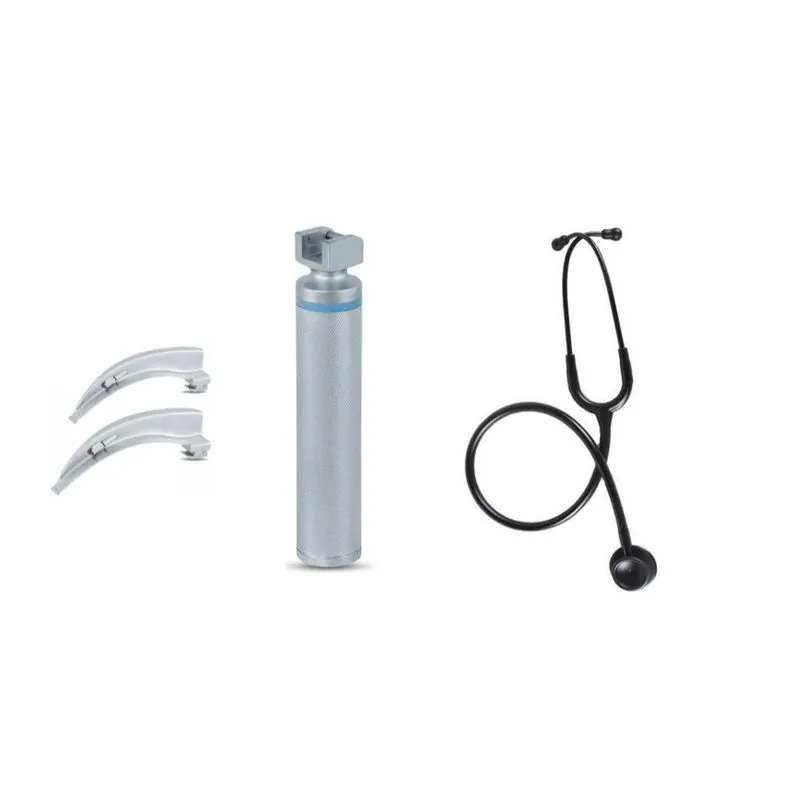 Kit Laringoscópio Super Led + com 2 Lâminas + Estetoscópio Black Edition em Inox - Hospicenter
