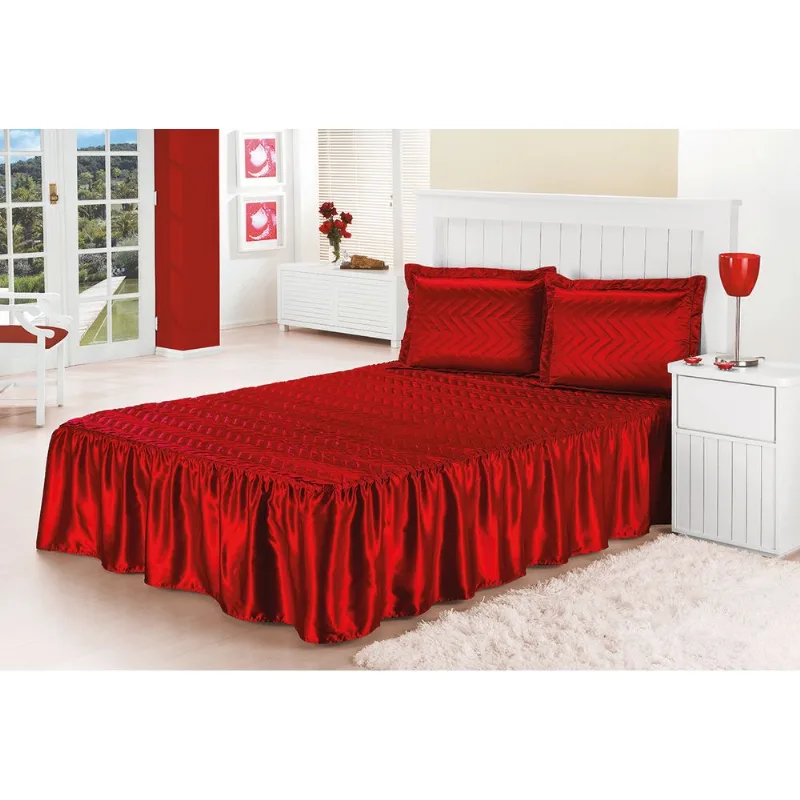 Kit Colcha Paris 5 Peças Vermelho Casal Padrão Cama Box