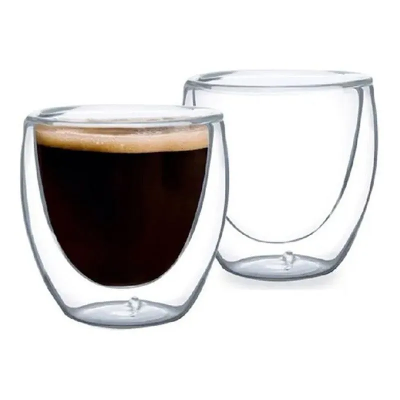 Xícara De Café 2 Unidades Parede Dupla Camada De Vidro 80ml