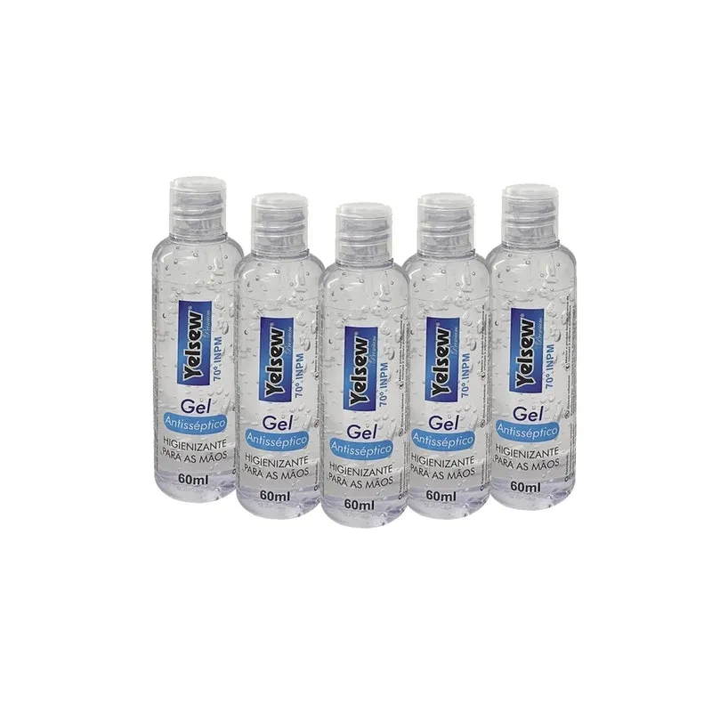 Kit 5 Álcool Gel De Bolso 70% - 60ml - Yelsew