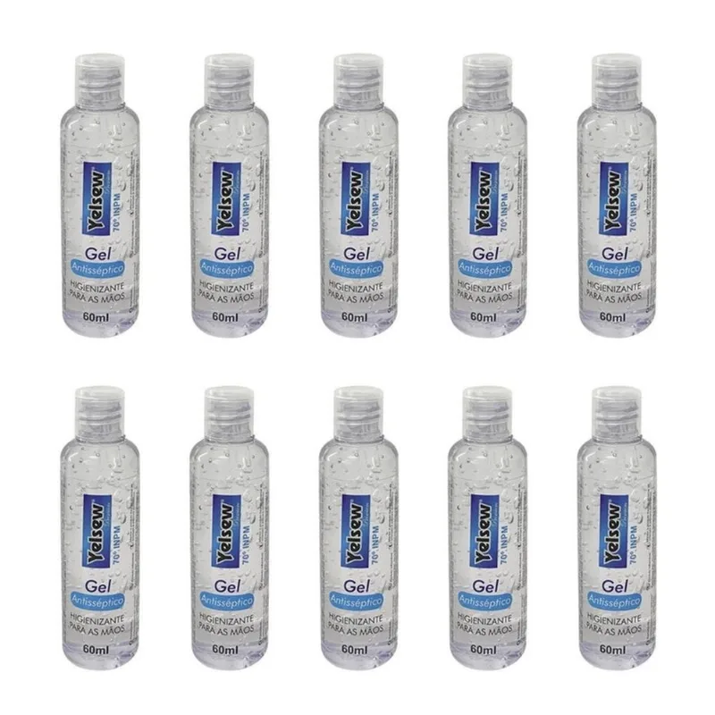 Kit 10 Álcool Gel De Bolso 70% - 60Ml - Yelsew