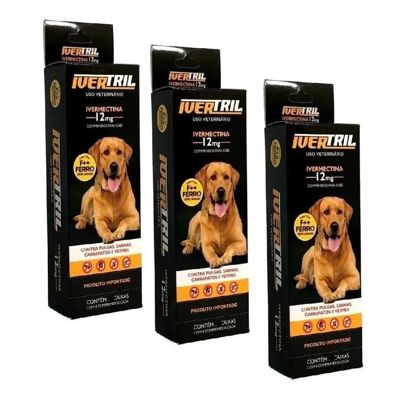 Kit 03 Antipulgas Carrapatos Ivertril Cães Até 60kg
