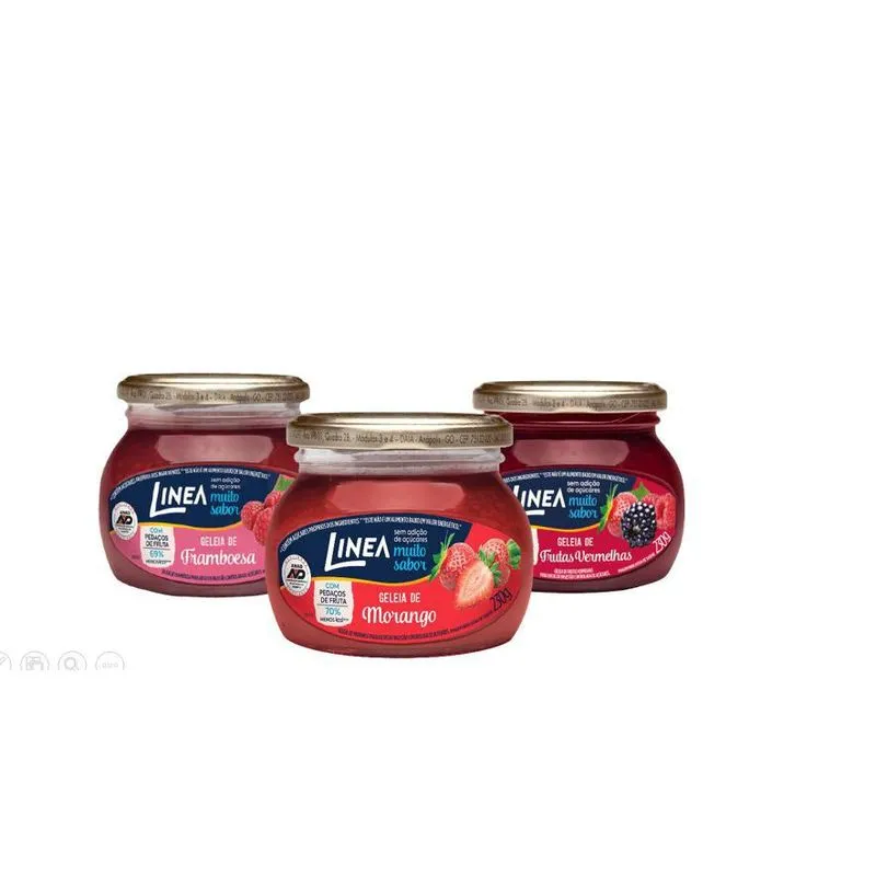 Kit C/3 Geleias Linea Zero Morango, Framboesa E Frutas 230g