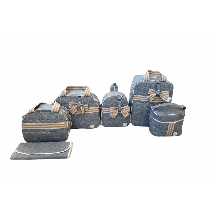 Bolsa Maternidade 6 Peças Malão Jeans Térmico E Impermeável