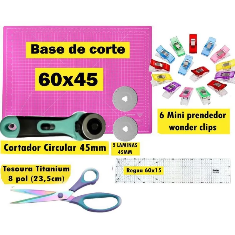 Kit Base De Corte 60x45 + Cortador 45mm + Láminas+ Clips