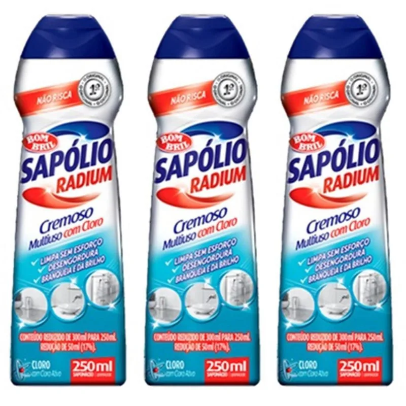 3 Frascos Sapólio Radium Cremoso Com Cloro 250ml - Bombril