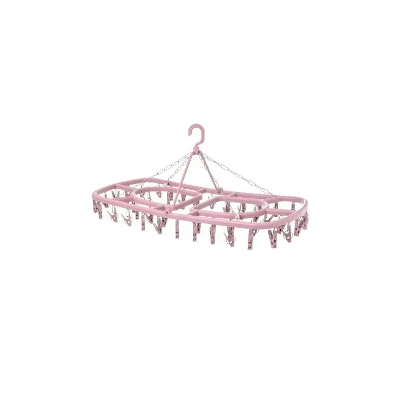 Varal Secador De Roupas 48 Prendedores Cor Rosa Dobrável