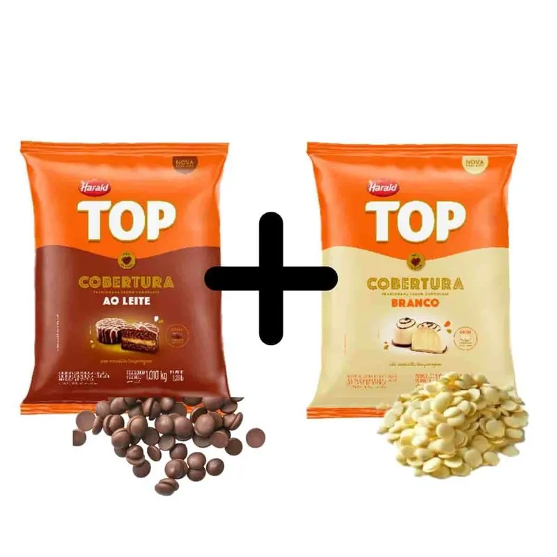 Kit Chocolate Gotas Cobertura Top 1kg Ao Leite E Branco