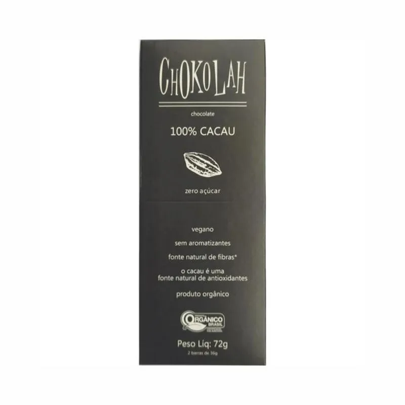 Kit 2x: Chocolate 100% Cacau S/ Açúcar Orgânico Chokolah 72g