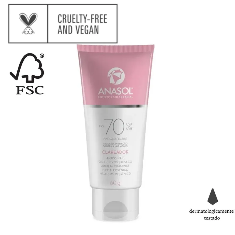 Anasol Protetor Solar Facial Clareador Fps 70 Vegano 60g