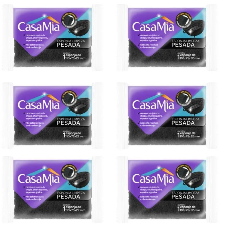 Kit 6 Esponjas Limpeza Pesada Churrasqueira Grelha Casamia