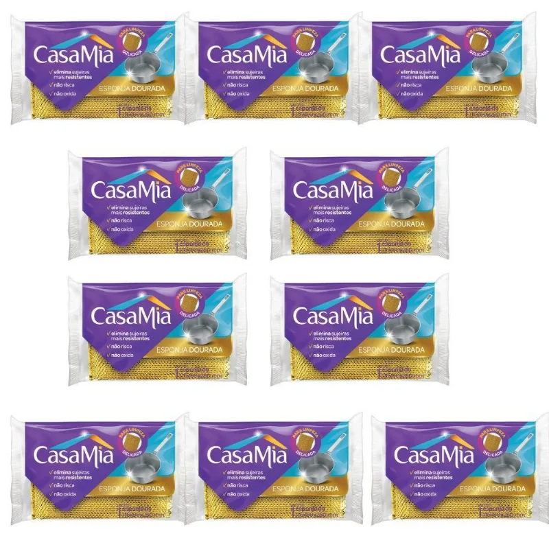 Kit 10 Esponjas Dourada Anti-risco Nas Louças - Casamia