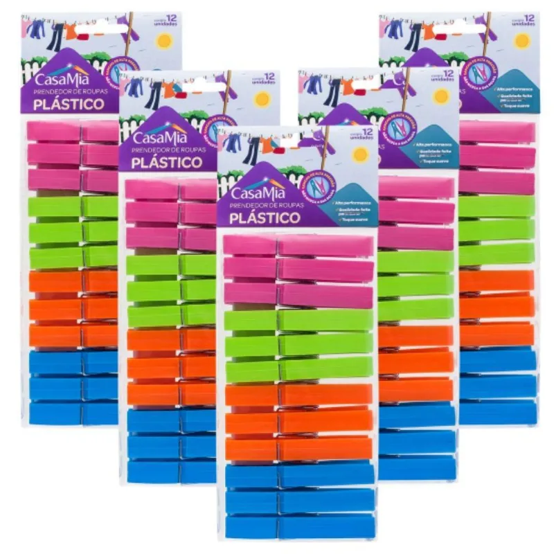 Kit 60 Prendedores De Roupas De Plástico Colorido Casamia