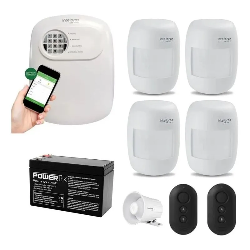Kit Completo De Alarme 4 Sensor Presença Sem Fio Intelbras