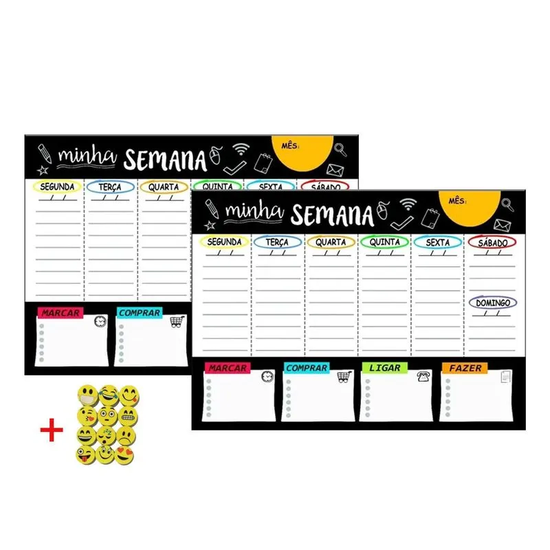 Kit 2 Painéis Agenda Planejador Semanal 40x60 + 12 Emojis