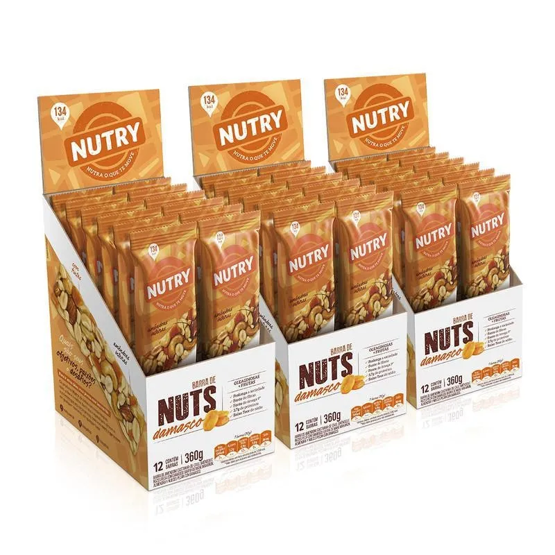 Kit Barra De Nuts Nutry Damasco 3X12 Unidades