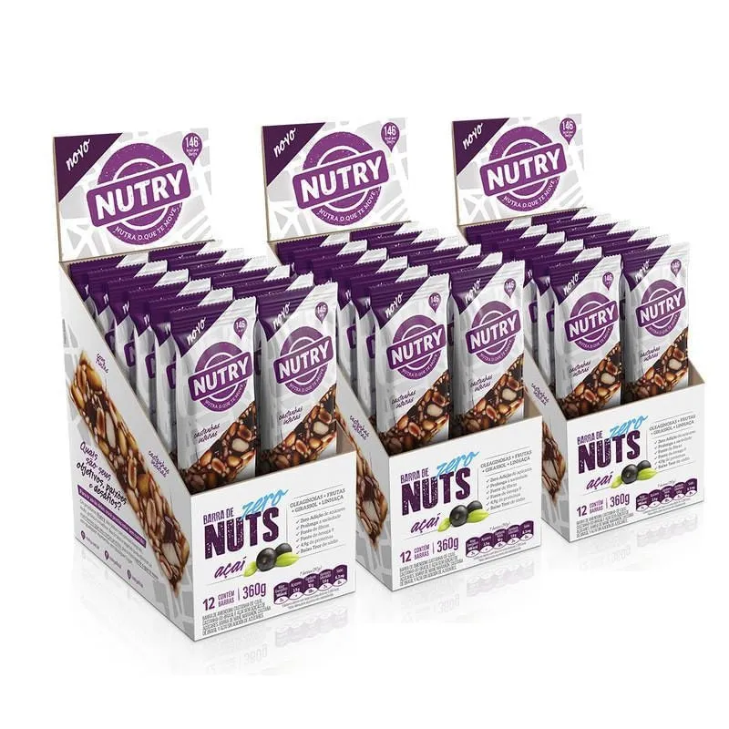 Kit Barra De Nuts Nutry Zero Açúcar Açaí 3X12 Unidades