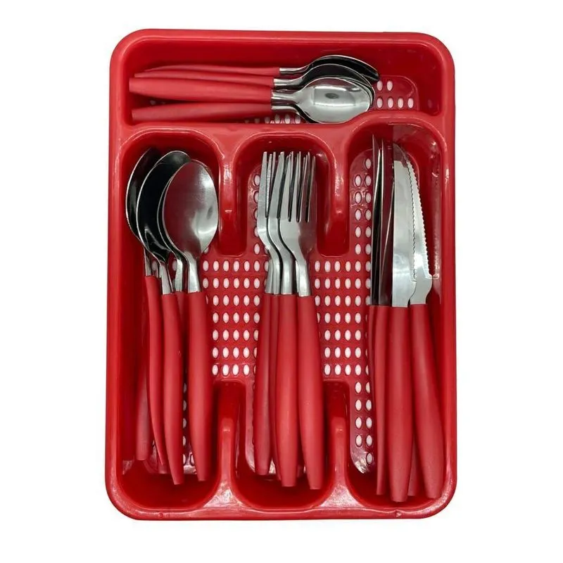 Kit Faqueiro 25 Peças Caprese Com Porta Talher - Vermelho