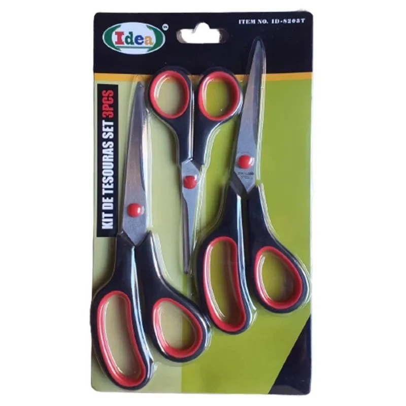 Kit 3 Tesouras Multiuso Cabelo Papel Plástico Tecido