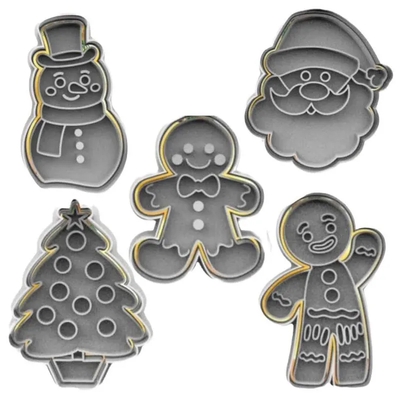 Kit 5 Cortador Marcador Cookie Natal Papai Noel Presente