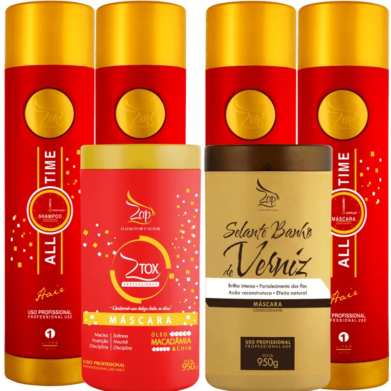 2 Kit All Time+ Btox Ztox+máscara Banho De Verniz Zap