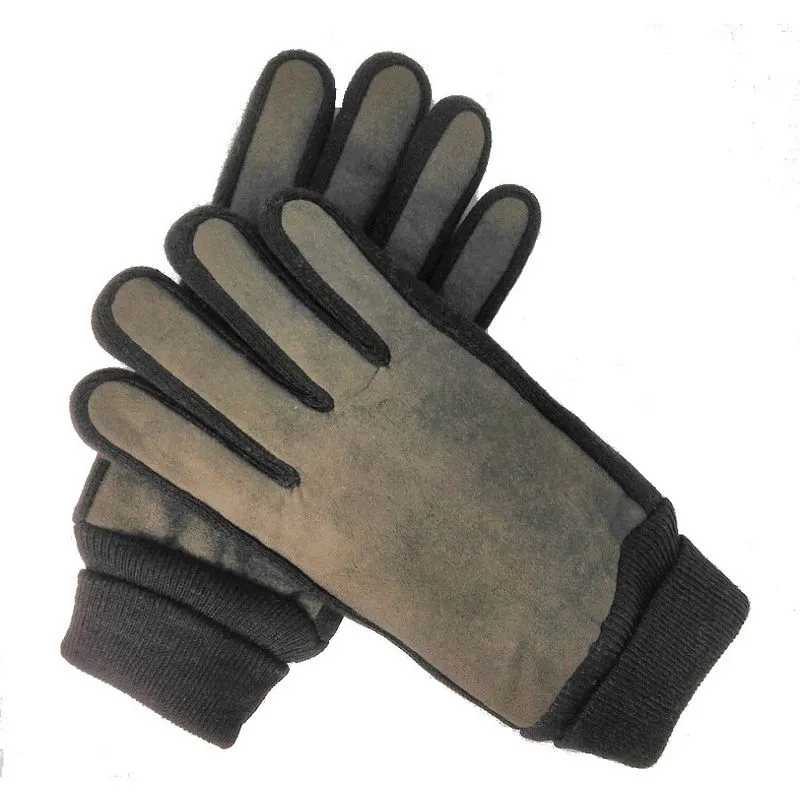 Luva de lã couro ecológico masculino marrom inverno frio