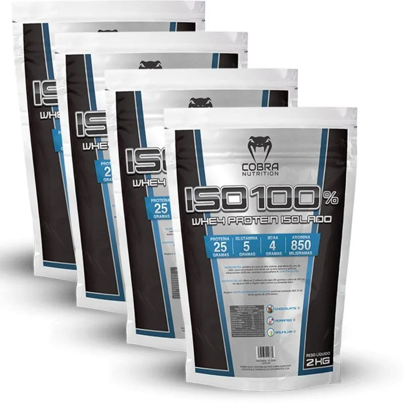 Kit Whey Protein Isolado 8 Kilos (4 pacotes) Morango
