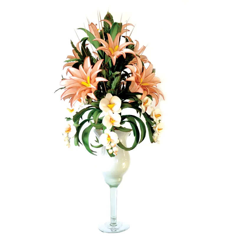 Orquídeas E Bromélias Em Jarra De Vidro Branco