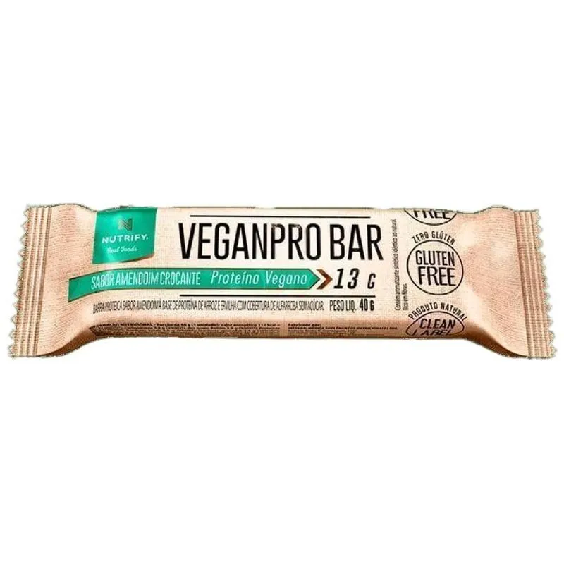 Kit 2 Barra Proteína Veganpro Amendoim Crocante Nutrify