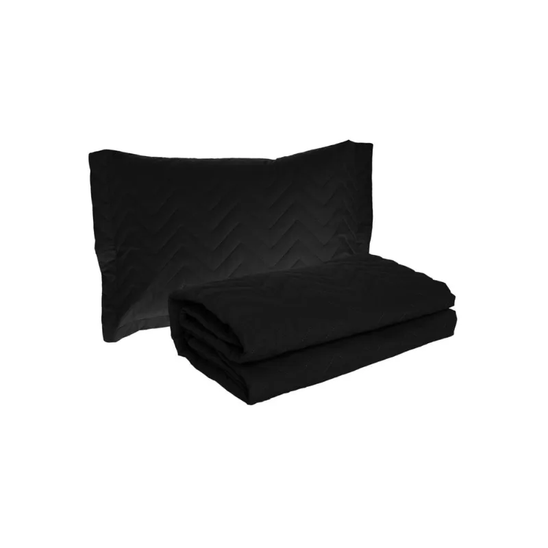Colcha elas ticada solteiro 2 peças microfibra Preto PT