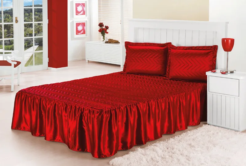 Kit Colcha Paris 5 Peças Vermelha Casal Padrão Cama Box