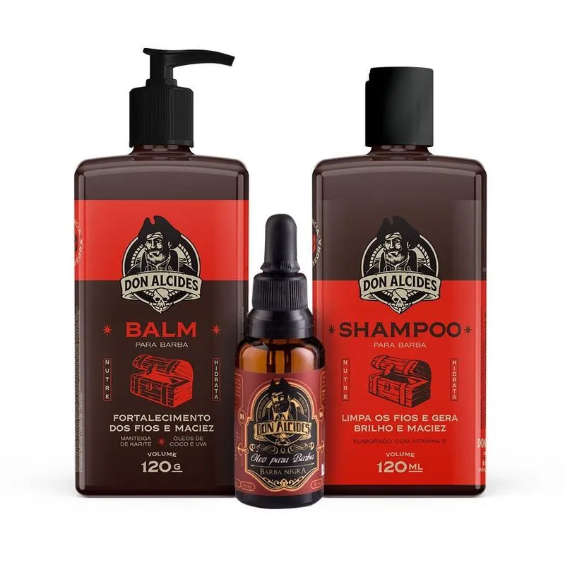 Kit Shampoo + Balm + Óleo Para Barba Don Alcides Barba Negra