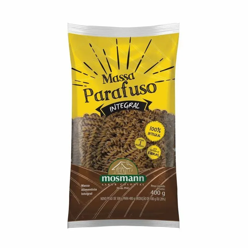 Kit 2 Macarrão Parafuso Integral Mosmann 400g