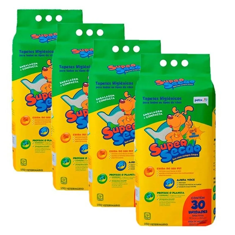 Kit 4 Tapetes Higiênicos Super Secão Para Cachorro 30 Unidades