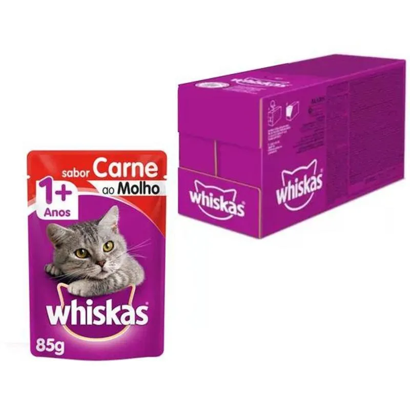 Ração Whiskas Para Gatos Adultos Carne Em Sachê 85G - 20Un